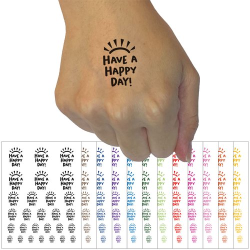 Have a Happy Day Sunshine Temporary Tattoo Water Resistant Fake Body Art Set Collection - Dark Green (One Sheet)
