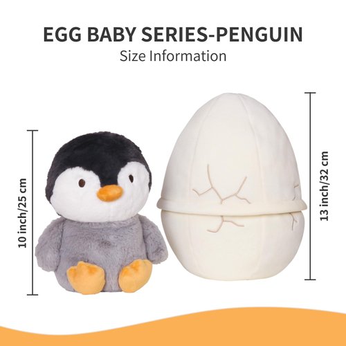 2025 New Penguin Egg Plush Pillow, 13in Surprise Zip-Up Egg Hideaway Penguin Stuffed Animal, Cute Stuffed Toys for Boys and Girls Birthday, (Penguin+Egg)