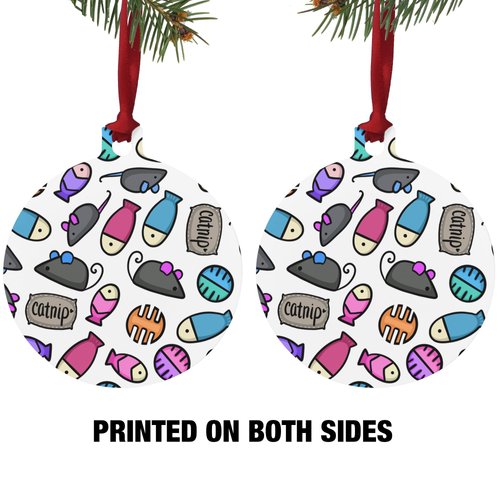 GRAPHICS & MORE Cat Toys Mouse Fish Catnip Pattern Aluminum Holiday Christmas Tree Ornament - 3.0" (7.6 cm) x 3.37" (8.6 cm)