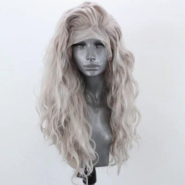 RONGDUOYI Colorful Synthetic Lace Front Wigs for Women Grayish Blonde Loose Curly Wig Heat Resistant Fiber Hair Natural Hairline Daily Use Cosplay Wig