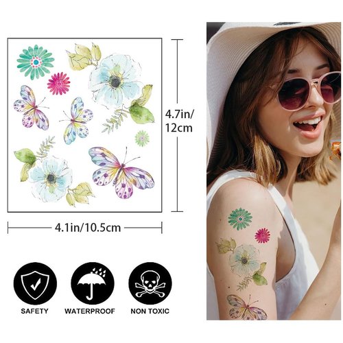 18 Sheets Glitter Temporary Tattoos for Women, Rosymormor Fairy Butterfly Flower Fake Tattoos for Party Favors, Face Glitter Stickers Makeup Rave Accessories Festival Essentials Halloween Christmas