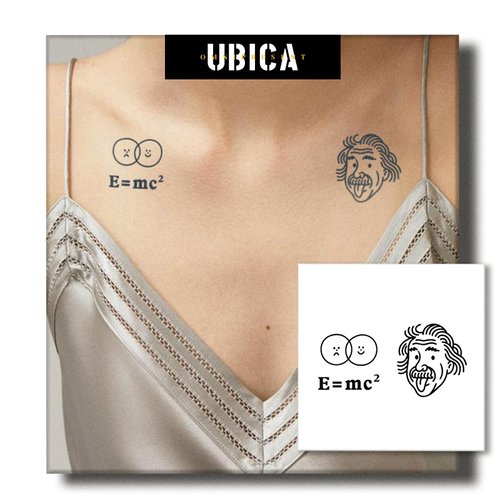 UBICA Temporary Tattoos Adult, 2 Sheets Fake Tattoos, Realistic And Long-Lasting Non-Reflective, Waterproof For 1-2 Weeks, Einstein And The Emotional Equation 3x3in