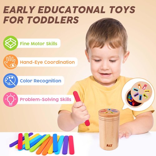 KLT Montessori Toys for 1-3 Year Old: Wooden Learning Color Sorting Toys for Toddlers Age 1 2 3, Educational Fine Motor Developmental Sensory Matching Games, 12-36 Month Old Baby Boys Girls Gifts