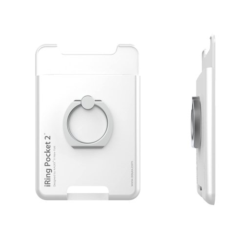 iRing Pocket, Made in Korea, Card Cell Phone Ring Grip Holder. Holds 2 Cards. Phone Wallet Card Holder with Finger Grip. Compatible with iPhone, Galaxy, Other Android Smartphones(Pearl White)
