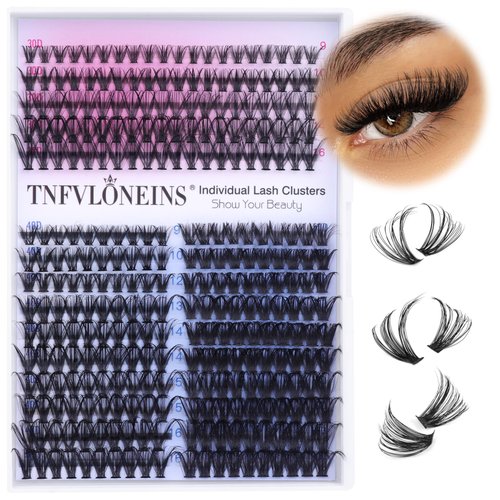 Lash Clusters 30D+40D+50D Eyelash Clusters Natural Individual Lashes Clusters D Curl Lash Extensions 300Pcs Cluster Eyelashes Pack by TNFVLONEINS