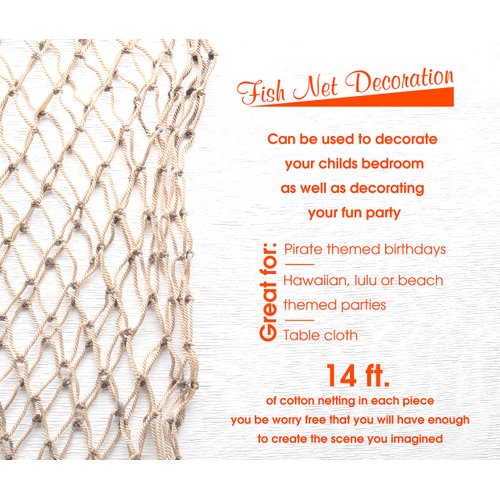 Natural Fish Net Party Decorations for Pirate Party, Hawaiian Party, Nautical Themed Cotton Fishnet Party Accessory by Big Mo’s Toys