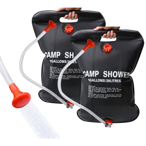 DkOvn 1/2/4 Pack Solar Shower Bag, 5 Gallons/20L Camping Shower Bag, Portable Shower Bag with Removable Hose and On-Off Switchable Shower Head for Camping Beach Swimming Outdoor Traveling(2 Pack)
