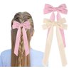 2Pcs Velvet Hair Bows Ribbon for Women Big Fall Alligator Clips Bowknot Hair Ponytail Holder Accessories for Women Girls Toddlers Teens Kids (Beige+Pink)