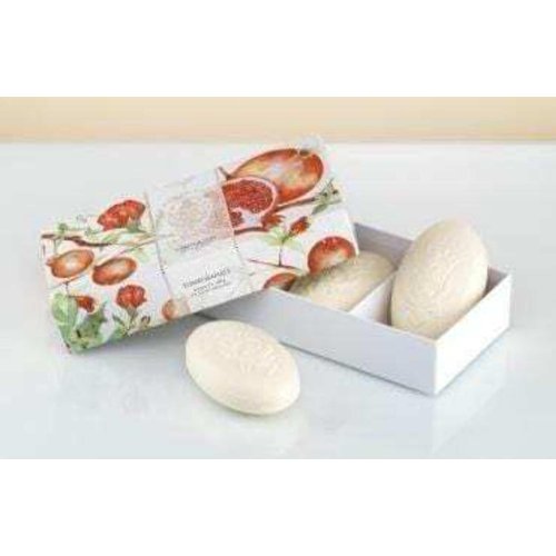 La Florentina:"Melograno" Bar Soaps, Pomegranate Scent,"Bellosguardo" Collection - Pack of 3 Soaps, 5.3 Ounces (150g) Each, Gift Box [ Italian Import ]