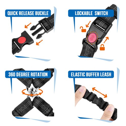 Lukovee Double Dog Seat Belt, New Dual Pet Car Headrest Restraint Safety Seatbelt No Tangle Dog Leash Duty Adjust Elastic Bungee Puppy Lead Splitter Connect Harness in Vehicle Travel for 2 Dogs,Black