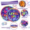 gisgfim Video Game Party Supplies Gaming Tableware Set for 24 Guests Neon Gamer Paper Plates Video Game On Party Decorations Includes Plates, Napkins, Tablecloths
