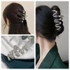 3 Pack Hair Claw Clips for Thick Long Hair, Silver Metal Wave Cross with Peal Big Jaw Clamps Hair Accessories for Women, Fashion Elegant Aesthetics Variety Hairgrip Styling Tools…