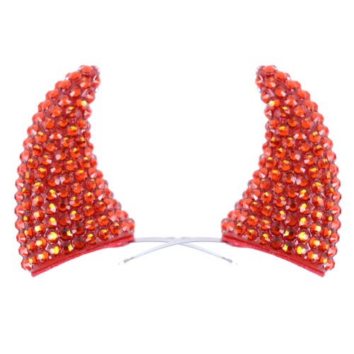 Bonnie Z. Leonardo Rhinestone Plastic Devil Horns Clips On Hair Clips Red