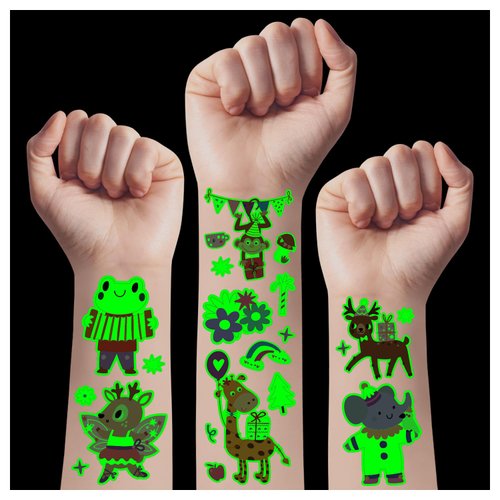 TatoYard 14 Sheets Goodie Bags Stuffers for Kids, Luminous Temporary Tattoos for Birthday Party Supplies, Glow Temp Tattoos for Boys Girls Party Favors Decorations (Jungle Animal)