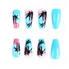 LBPEPAMZ 24 Pcs Summer Press on Nails Medium Square Fake Nails Coconut Tree Palm Pattern Artificial Nails Ocean Beach Tropical Style Design False Nail Glossy Glue on Nails Full Cover for Women Girls