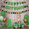 SUNBEAUTY Green Tractor Happy Birthday Banner Set with Tractor Garland Banner for Tractor Farm Themed Birthday Party Supplies Decorations | Pre-Strung