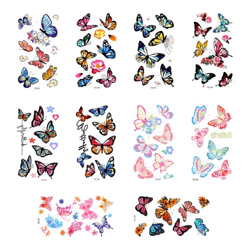10 Sheets/99pcs Butterfly Temporary Tattoos, Colorful Butterfly Tattoo Stickers Waterproof Cute B...