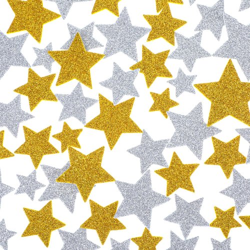 200Pcs Glitter Foam Stickers 4 Size Gold Silver Foam Star Stickers Glitter Self Adhesive Glitter Foam Sticker Star Shapes Glitter Stickers For Kid's Arts Craft Supplies Greeting Cards Home Decorations