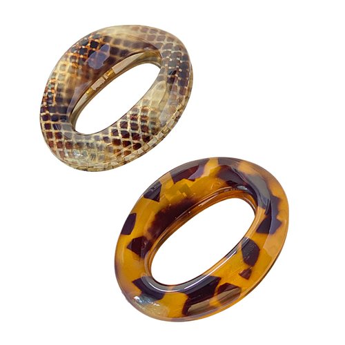 Parcelona French Flat Tube Cutout Small 2 1/2" Celluloid Set of 2 No Slip Grip Hair Claw Clips Women Hair Accessories, Made in France (Olive Green-Savana)