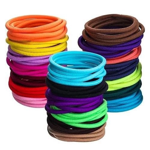 Generic Noor Village Multicolor Impression Jewellery Hair Elastics Ties Stretchable Rubber Hair Bands for Thin Hair - No Crease Hair Accessories for Women, Men, Girls, Boys Elastic Bands (Model 1)