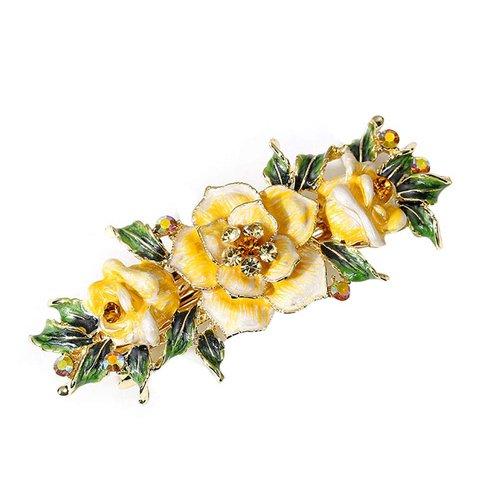 Fodattm Women Lady Vintage Exquisite Flower French Hair Barrette Metal Hairpin Rhinestone Spring Hair Clip Bridal Wedding Crystal Hair Clasps (Yellow)