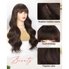 Stamped Glorious Brown Wig with Bangs for Women Long Wavy Curly Wigs Synthetic Hair Wig for Girls Party Daily Use