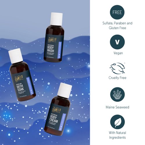 The Seaweed Bath Co. Sleep Body Wash, Body Cream & Bath Soak Pack (Gift Set), Calm Scent (Vetiver & Geranium), Vegan, Paraben Free, 6 fl. oz.