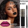 2 Pcs Lip Liner and Lipstick Set,Pigmented Velvet Lipgloss Kit Black Matte Lipstick Lip Liner Set,Waterproof Black Lip Gloss Stain Liquid Lipstick Set Cosplay Halloween Goth Makeup Gift Kit