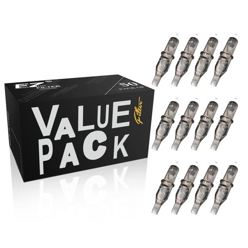 EZ Tattoo Cartridge Needles Assorted 50Pcs #10 Bugpin Curved Magnum Mixed 17RM 19RM 21RM 23RM 25RM for Rotary Tattoo Pen Machine Supply