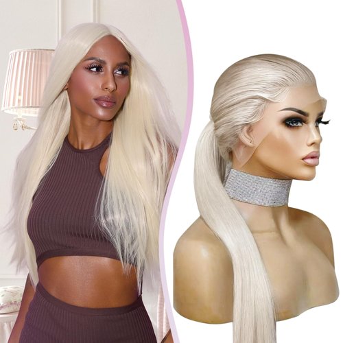 L'veetie 28 Inch Blonde Wigs for Women, 613 HD Lace Frontal Wig 13x6, Middle Part Long Straight Wig with Pre-Plucked Hairline, Natural Looking Synthetic Wigs for Party Daily Use