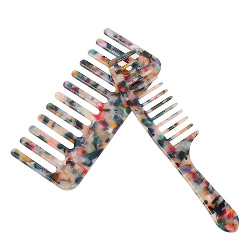 2PCS Tortoise Wide Comb Hair Detangling Comb Celluloid Acetate French Hair Comb Wide Teeth Pocket Comb Detangler Styling Comb