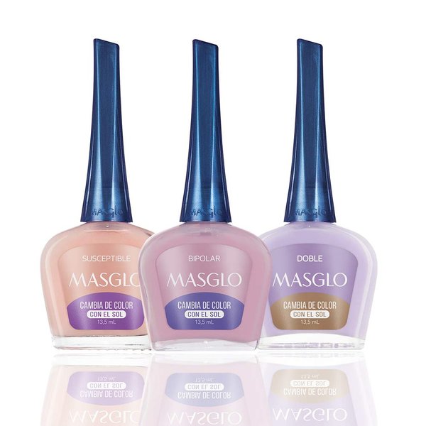 MASGLO Nail Polish Color Changing With Sunlight PINK SET 3 Pcs - Kit 3 Esmaltes Que Cambian Con La Luz Solar 1.4 Fl. Oz.