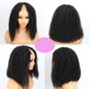 Domiso New Super V Part Human Hair Wig 200% Density Afro Kinky Curly V Part Wig Pre-Minimum Leave Out Glueless Wigs Beginner Friendly with Anti Slip Elastic Band and Removable Clips Curly Wig 16 Inch
