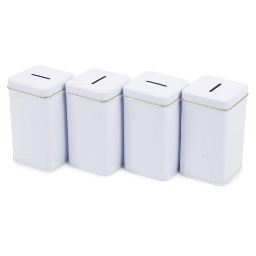 Metal Tin Charity Donation Box Tip Container Coin Collection Box Ticket Box Square shaped 5" H x 3" W x 3" D with slot on removable cover(10 Pack) White