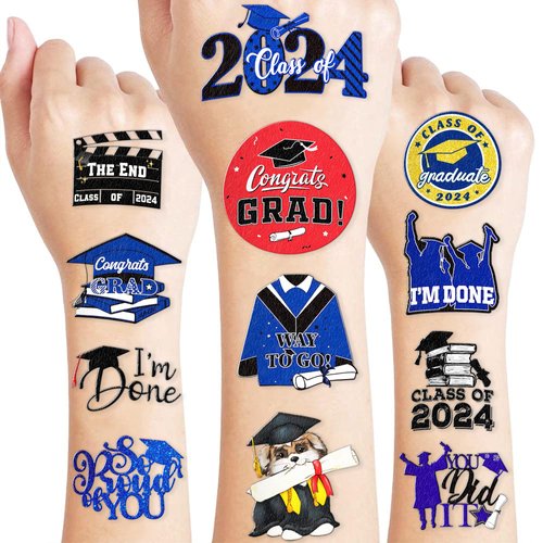 Generic Graduation Temporary Tattoos - Blue Grad Party Themed Stickers for Kids Birthday Party Supplies, Decorations, Favors, and Prizes - Cute Gifts for Boys and Girls (112 PCS)