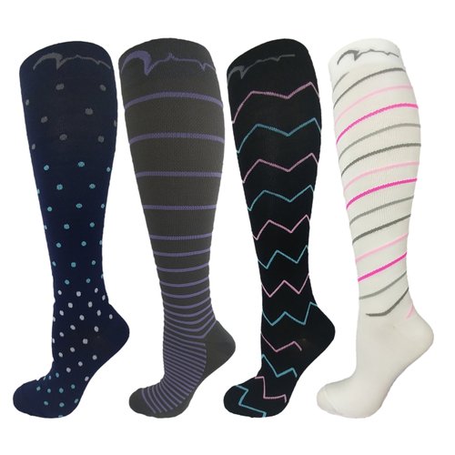 4 Pair Extra Soft Small/Medium Colorful Compression Socks, Moderate/Medium Graduated Compression 15-20 mmHg, For Men and Women. Therapeutic, Occupational, Travel & Flight Knee-High Hosiery