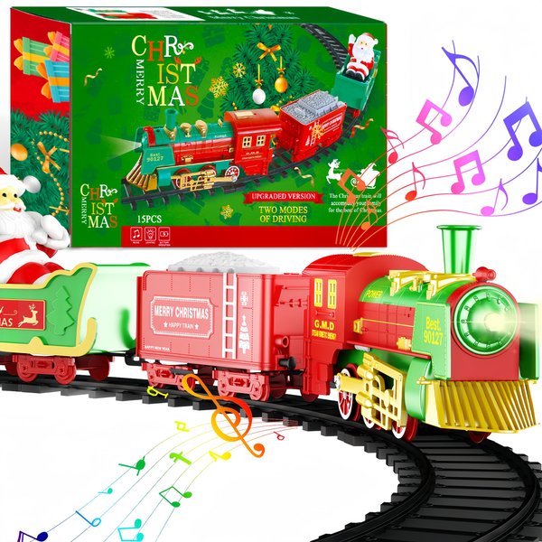 Train Set for Under Christmas Tree, Electric Toy Train with Lights for Boys Gifts, Toddler Model Trains for 3 4 5 6 7 8+ Years Old Kids