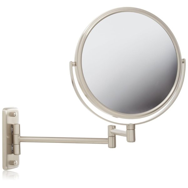 JERDON 8-Inch Two-Sided Swivel Wall Mount Mirror - Makeup Mirror with 8X Magnification & 13.5 inch Wall Extension - Nickel Finish - Model JP7808N