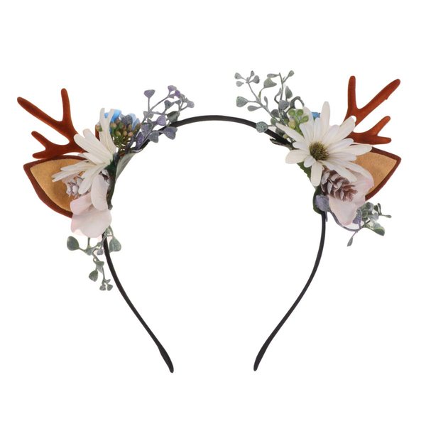 Lurrose Christmas Deer Antler Flower Pine Cone Crown Floral Headbands Christmas Boho Headdress Party Headwear for Women Girls Style 2