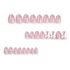 Cute Press on Nails Short Almond Petite Fake Nails Pink Full Cover 5D Bow Heart Charm False Nails with Designs Rhinestones Glossy Glue on Nails Cute Acrylic Artificial Nails for Women Girls 24Pcs