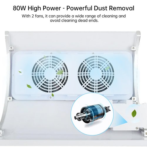 Nail Dust Collector for Acrylic Nails Vacuum Machine, 80W Adjustable Electric Nails Filter for Manicure, Nail Fan Dust Collector with 2 Powerful Nail Fan, 2 Dust Bags Included