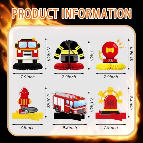 10 Pcs Firetruck Birthday Party Decorations Fire Truck Themed Table Supplies Firetruck Honeycomb Centerpieces Fire Truck Plates Firefighter Fire Hat Extinguisher Fireman Party Favors Supplies for Kids
