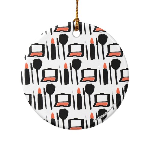 GRAPHICS & MORE Makeup Lipstick Compact Eyeshadow Mascara Drawing Porcelain Holiday Christmas Tree Ornament - 2.8" (7.1 cm)