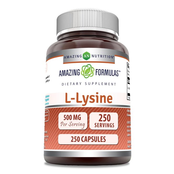 Amazing Formulas L-Lysine 500mg 250 Capsules Amino Acid Supplement | Non-GMO | Gluten Free | Made in USA