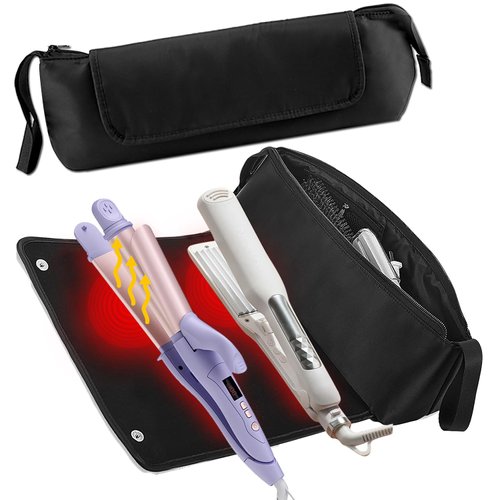 Jaxbo Hair Tools Travel Bag with Heat Resistant mat，2-In-1 Hair Accessories for Curling Iron,Hair Straightener，Flat Irons，Waterproof Portable Organizer