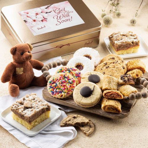 Dulcet Gift Baskets Deluxe Get Well Soon Bakery Mix Assorted Rugelah, Chunky Cookies, & More Delectable Pastries Great Care Package for Men Women, Friend, College, Couples, Husband, Wife, Him & Her