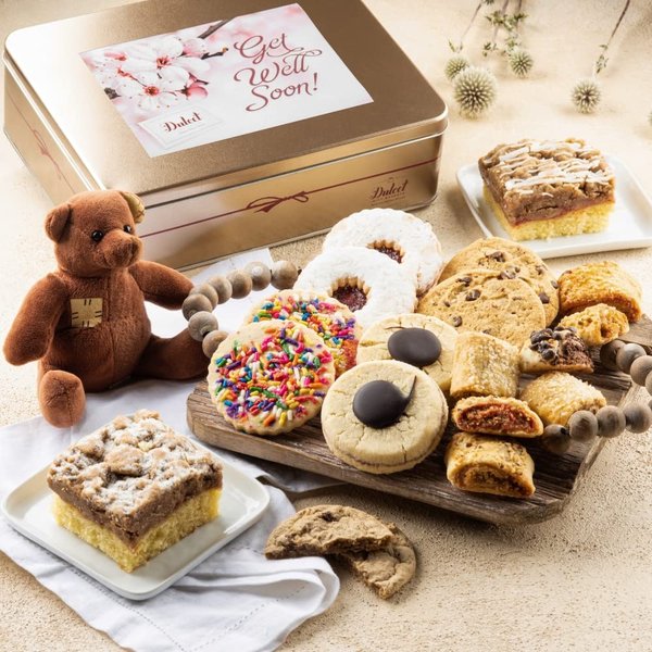 Dulcet Gift Baskets Deluxe Get Well Soon Bakery Mix Assorted Rugelah, Chunky Cookies, & More Delectable Pastries Great Care Package for Men Women, Friend, College, Couples, Husband, Wife, Him & Her