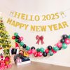 TC.ES Happy New Year 2025 Banner, No DIY, Gold and Black Glittery New Year Holiday Themed Party Decorations for Mantle