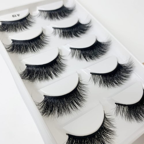 Real Mink Lashes Pack Natural Fluffy Wispy Dramatic 3D Mink Eyelashes Set 5 Pairs （A19）