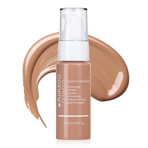 MSRUIOO Liquid Foundation, Matte Finish, Weightless Full Coverage, Oil-Free, Non-Comedogenic, 1.52 fl oz (M006, 1pc)